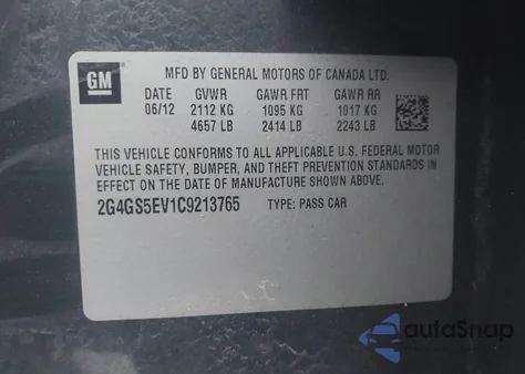 2012 Buick Regal Turbo - Premium 1 z USA, uszkodzony, nr VIN 2G4GS5EV1C9213765